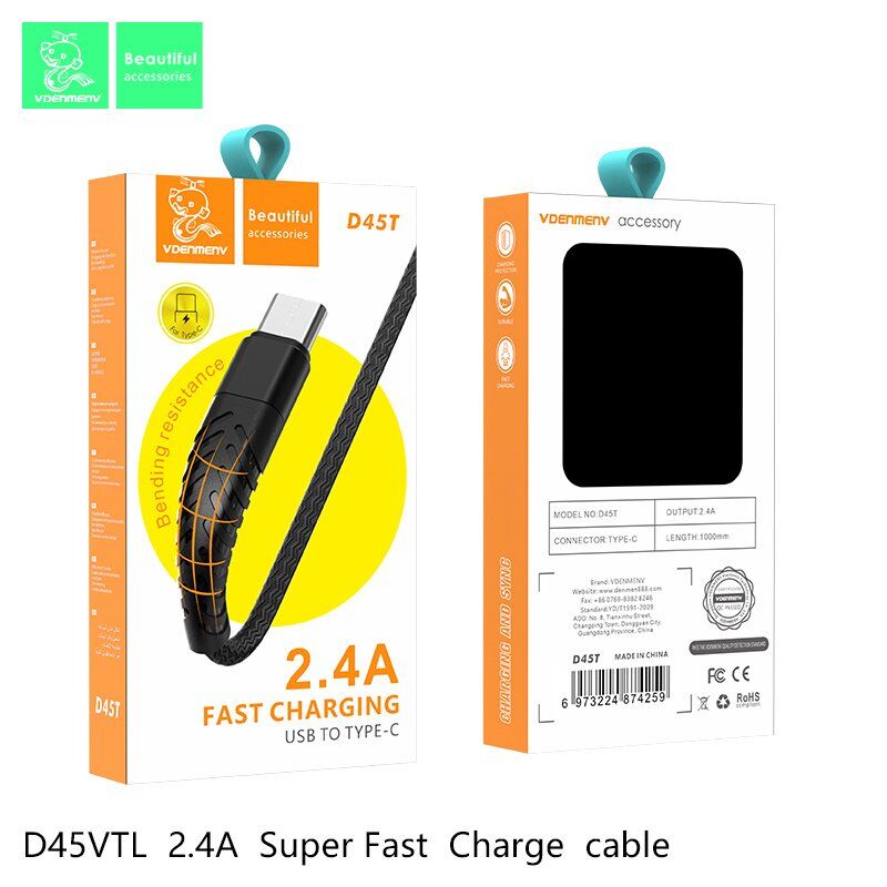 Кабель USB Denmen D45T USB - Type-C (2,4A) ТКАНИНОВА ОПЛЕТКА Кабель USB Denmen D45T USB - Type-C (2,4A) ТКАНИНОВА ОПЛЕТКА