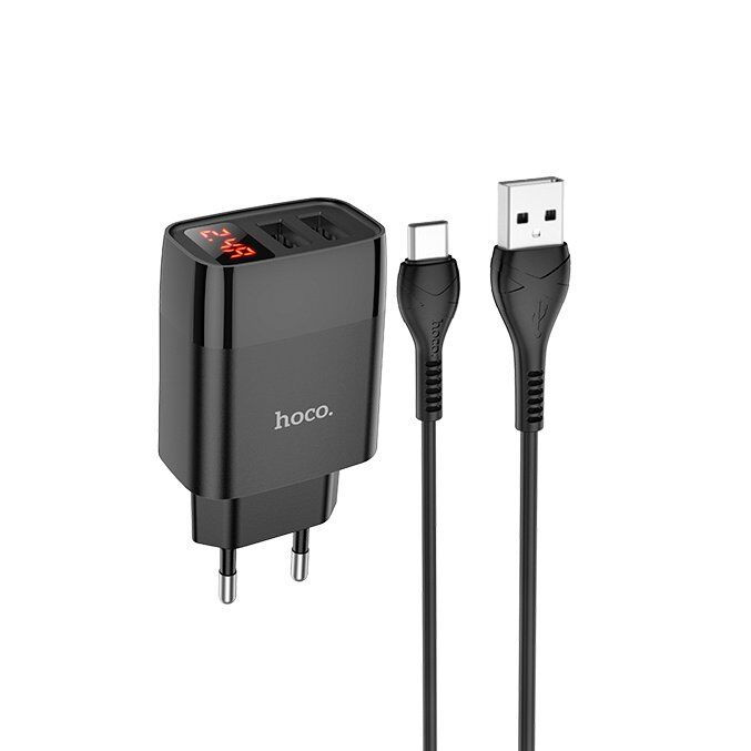 Мережевий зарядний пристрій HOCO C86A 2 USB 2.4A + кабель USB - TYPE-C чорний Мережевий зарядний пристрій HOCO C86A 2 USB 2.4A + кабель USB - TYPE-C чорний