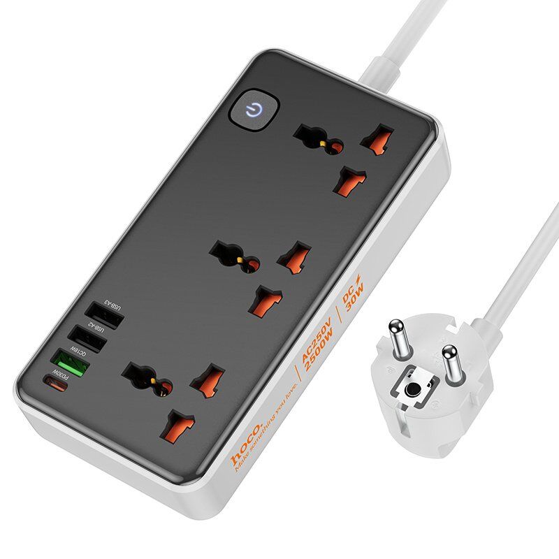 Сетевой удлинитель Hoco AC8A (3USB/1Type-C/3xSocket) (черный)