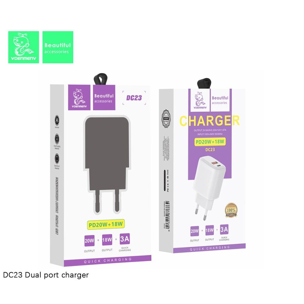 Мережевий зарядний пристрій DENMEN DC23 TYPE-C + USB