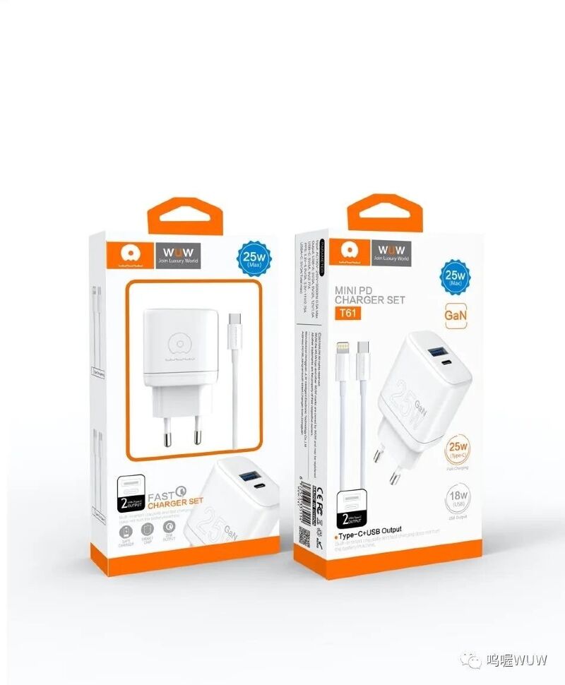 Мережевий зарядний пристрій WUW T61 GaN TYPE-C PD 25W | USB + USB кабель Type-C - Type-C Мережевий зарядний пристрій WUW T61 GaN TYPE-C PD 25W | USB + USB кабель Type-C - Type-C