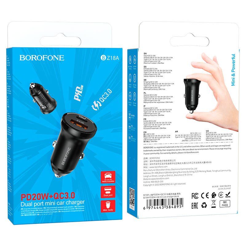 Автомобільний зарядний пристрій BOROFONE BZ18A PD20W+QC3.0 car charger Автомобільний зарядний пристрій BOROFONE BZ18A PD20W+QC3.0 car charger