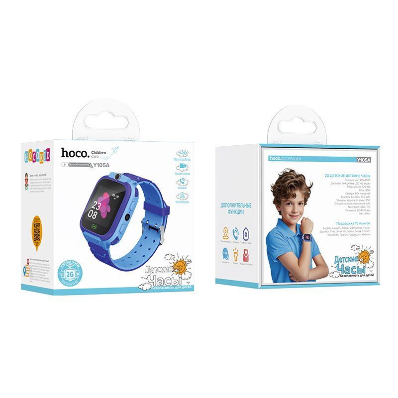 Часы HOCO Y105A children phone-watch, синий Часы HOCO Y105A children phone-watch, синий