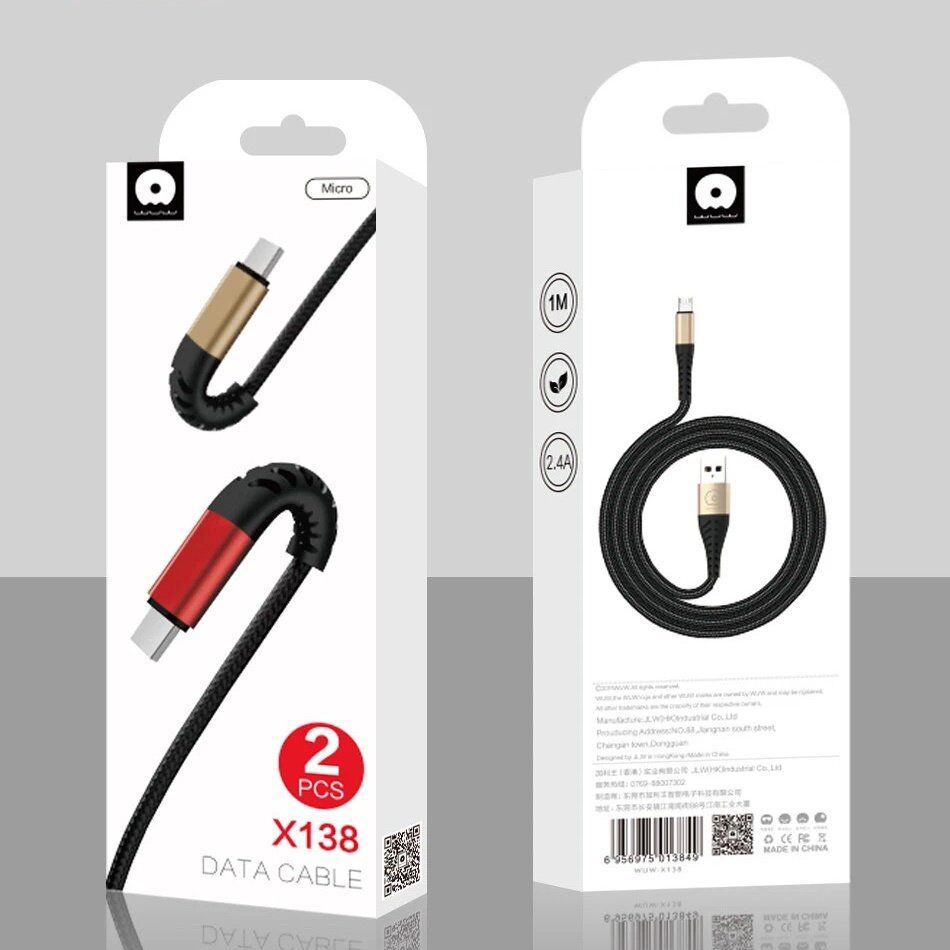 Кабель USB WUW X138 USB - micro 2,4A (2 кабелі в упаковці) тканинна оплетка (70) Кабель USB WUW X138 USB - micro 2,4A (2 кабелі в упаковці) тканинна оплетка (70)