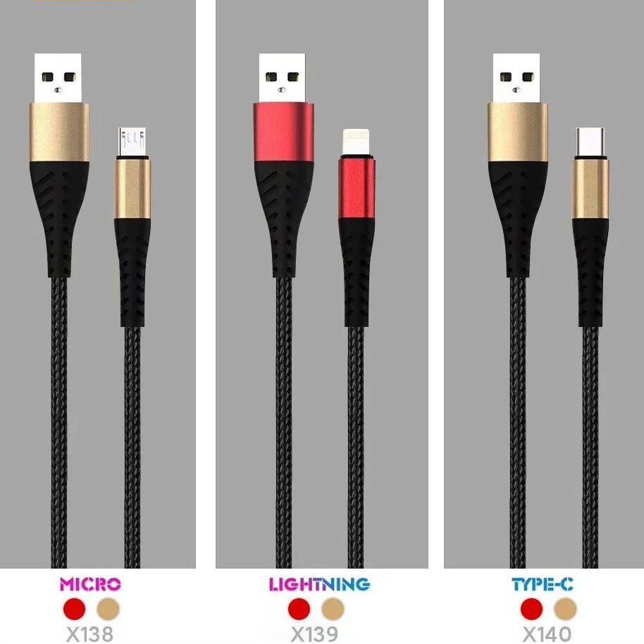Кабель USB WUW X138 USB - micro 2,4A (2 кабелі в упаковці) тканинна оплетка (70) Кабель USB WUW X138 USB - micro 2,4A (2 кабелі в упаковці) тканинна оплетка (70)