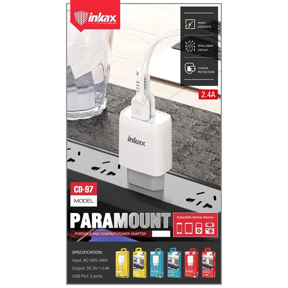 Мережевий зарядний пристрій INKAX CD-97 2.4A | 2 USB port + USB кабель Lightning for IPhone