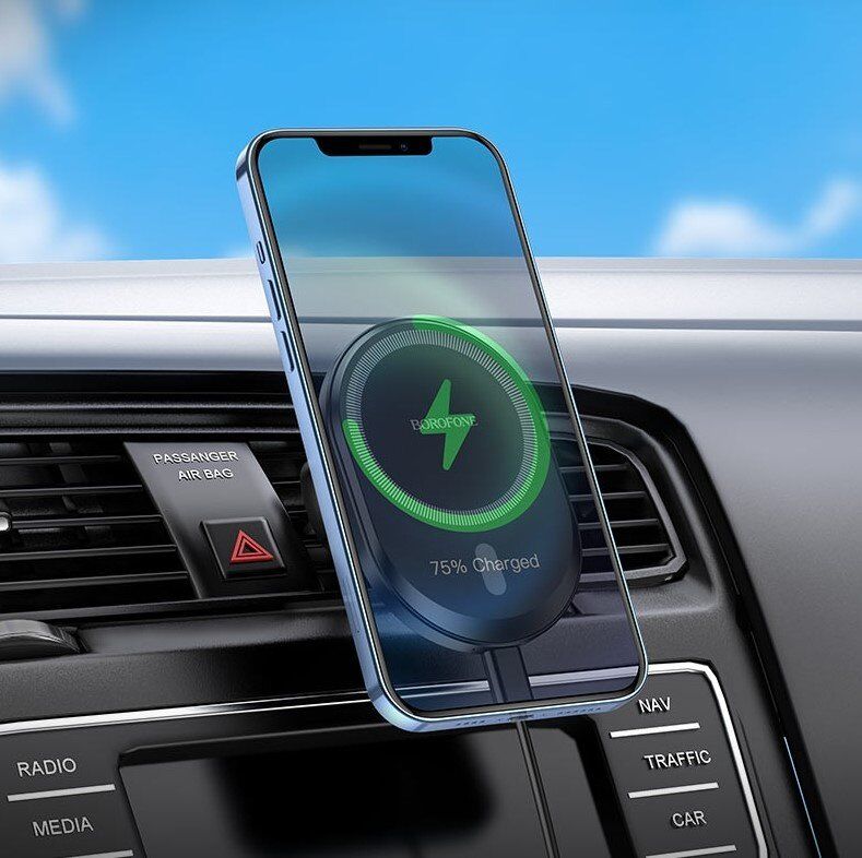 Автомобільний тримач BOROFONE BH201 magnetic 15W бездротова швидка зарядка - повітряна решітка Автомобільний тримач BOROFONE BH201 magnetic 15W бездротова швидка зарядка - повітряна решітка