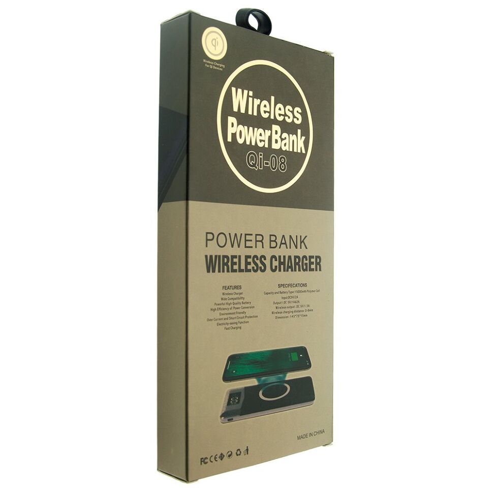 Power Bank з бездротовою зарядкою QI-08 15000 БЛАКИТНИЙ