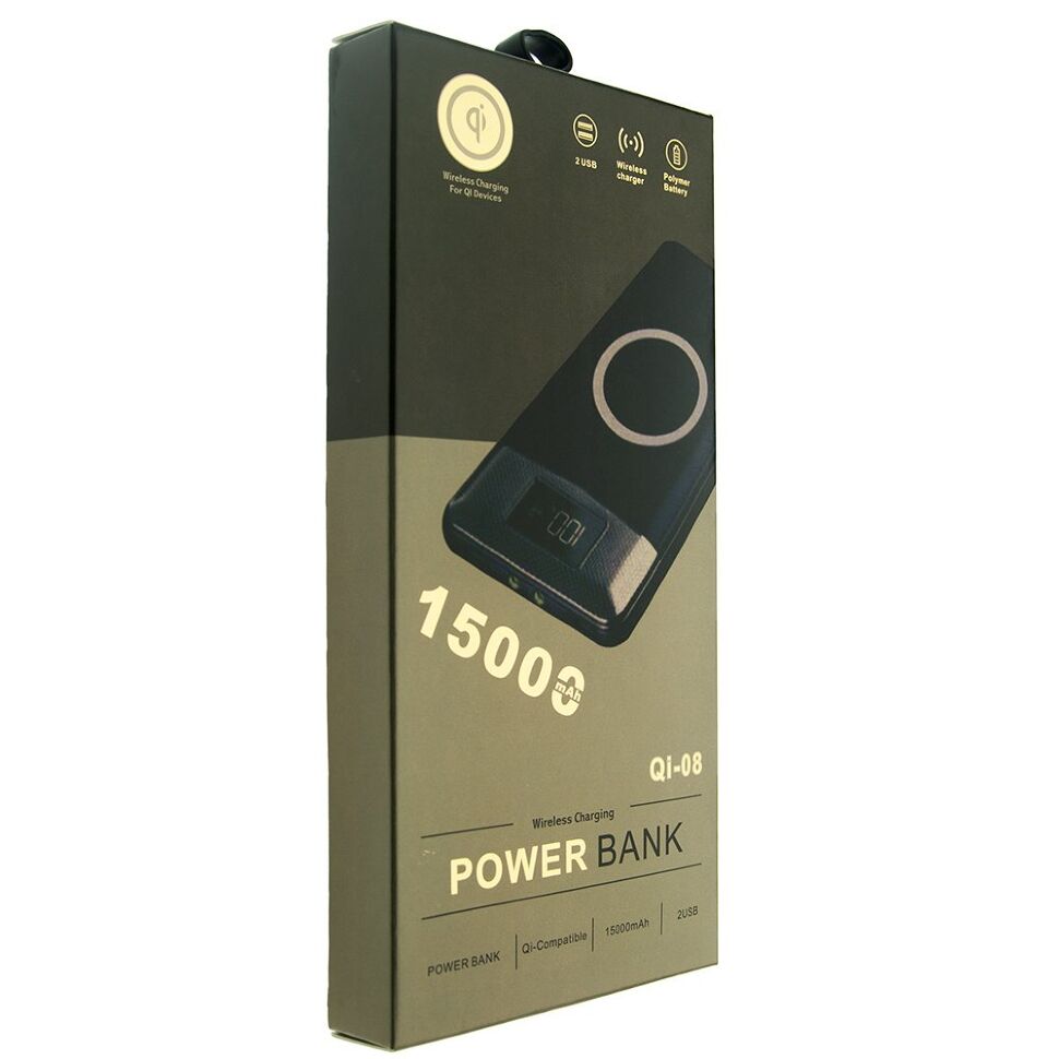 Power Bank з бездротовою зарядкою QI-08 15000 БЛАКИТНИЙ