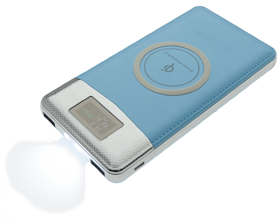 Power Bank з бездротовою зарядкою QI-08 15000 БЛАКИТНИЙ