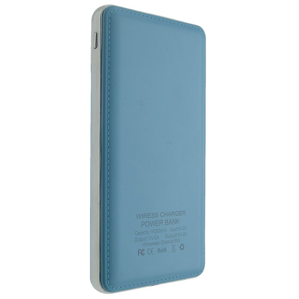 Power Bank з бездротовою зарядкою QI-08 15000 БЛАКИТНИЙ