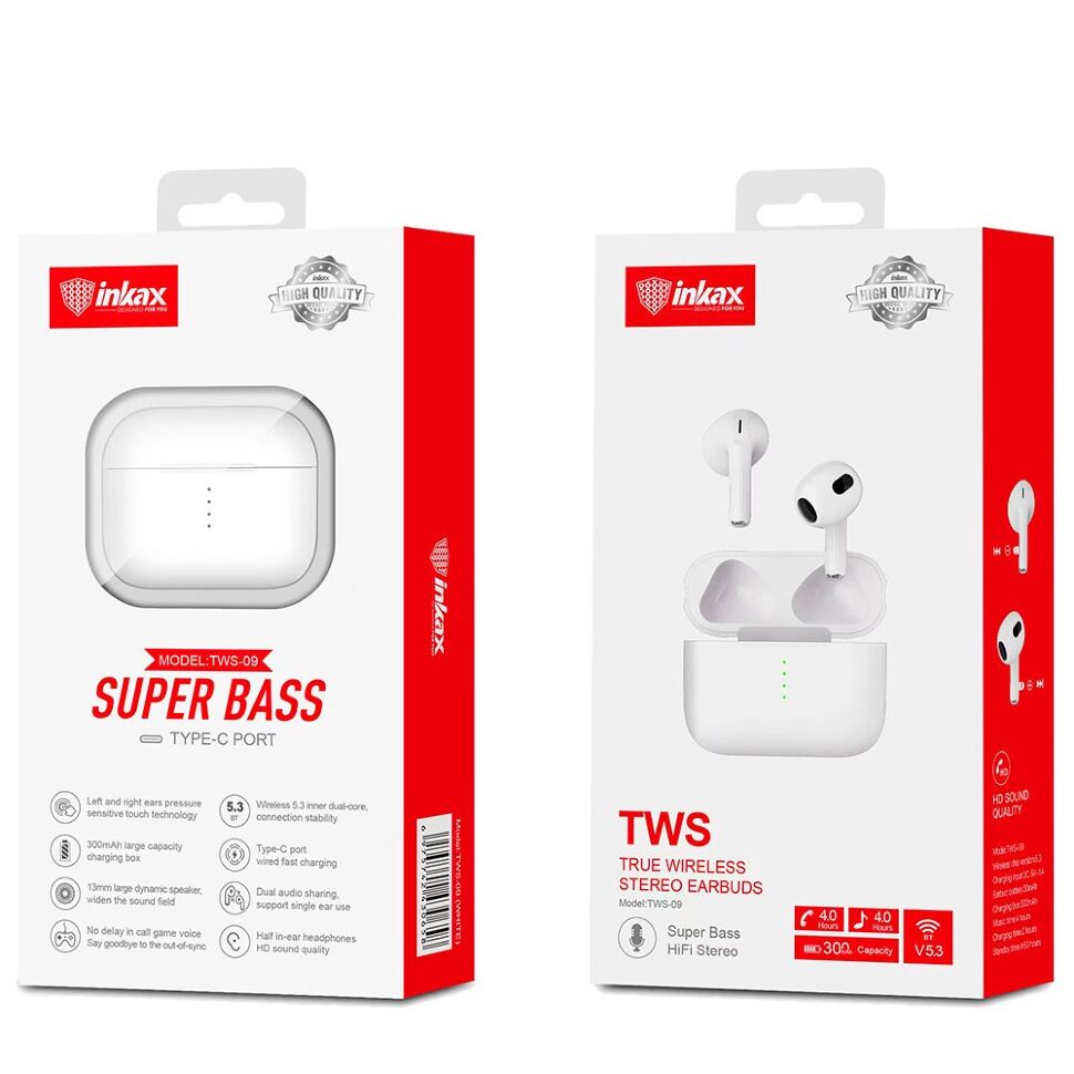 Бездротові навушники INKAX TWS-09, білий