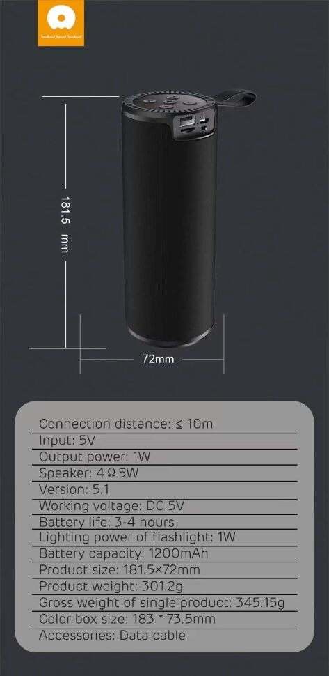 Портативна колонка WUW R151 з лігтариком, чорний Портативна колонка WUW R151 з лігтариком, чорний