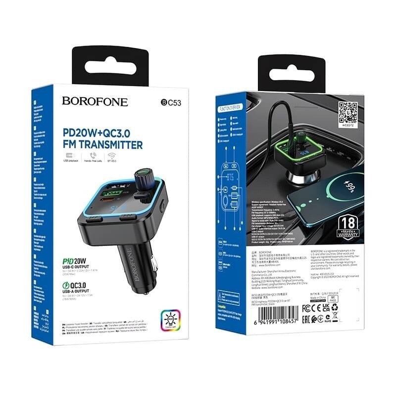 FM Модулятор BOROFONE BC53 з підтримкою швидкого заряджання QC3.0 Bluetooth / гучномовець FM Модулятор BOROFONE BC53 з підтримкою швидкого заряджання QC3.0 Bluetooth / гучномовець