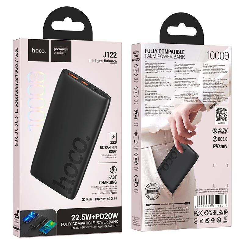 Power Bank HOCO J122 "Respect" PD20W+22.5W 10000 mAh чорний Power Bank HOCO J122 "Respect" PD20W+22.5W 10000 mAh чорний