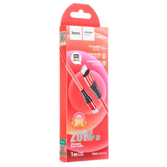USB-C кабель HOCO DU02 Max PD Type-C - Lightning 1М червоний USB-C кабель HOCO DU02 Max PD Type-C - Lightning 1М червоний