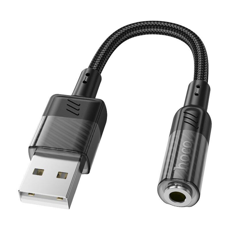 Аудіо-конвертор HOCO LS37 Spirit зовнішня звукова карта USB (папа) на роз'єм 3,5 мм (мама), 15cм, чорний