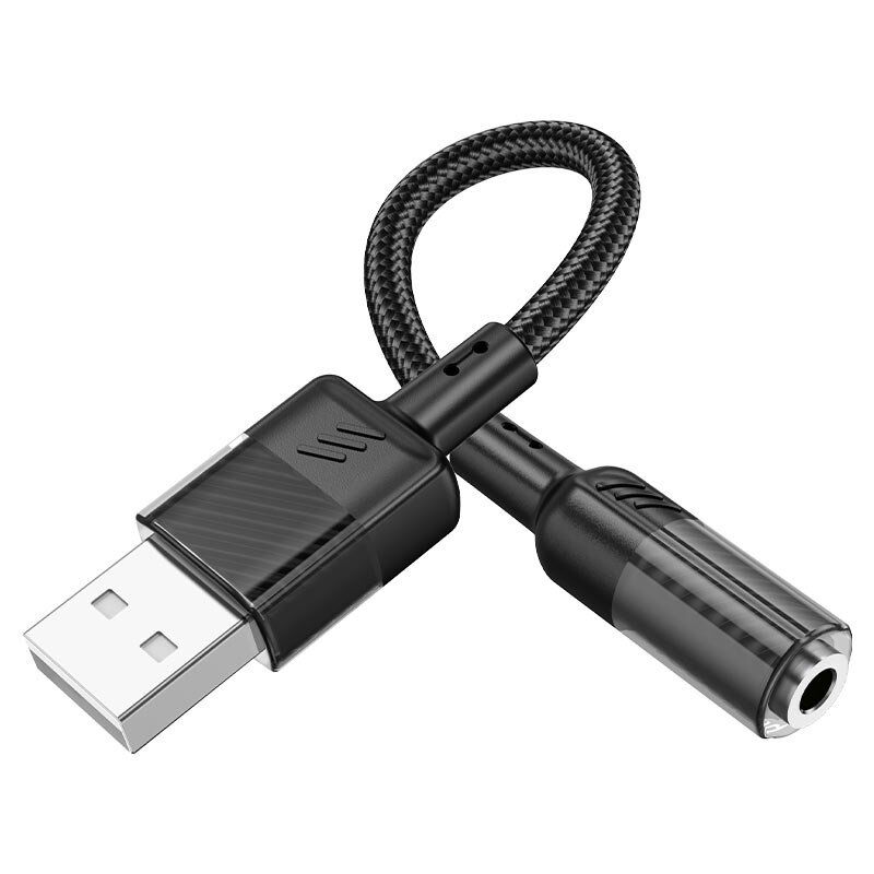 Аудіо-конвертор HOCO LS37 Spirit зовнішня звукова карта USB (папа) на роз'єм 3,5 мм (мама), 15cм, чорний