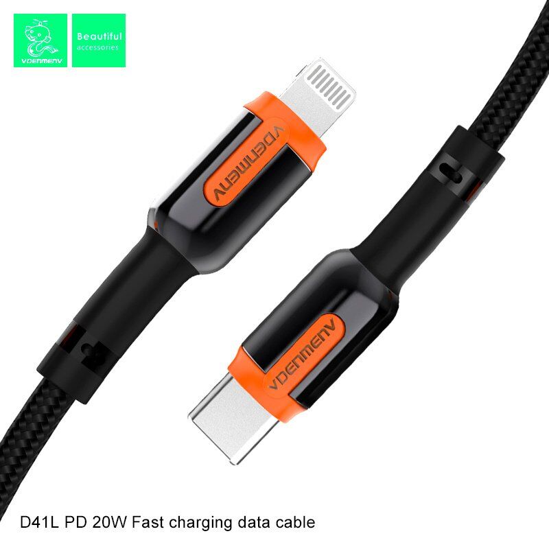 Кабель USB-C Denmen D41L Type-C - Lightning ТКАНИНОВА ОПЛЕТКА 20W