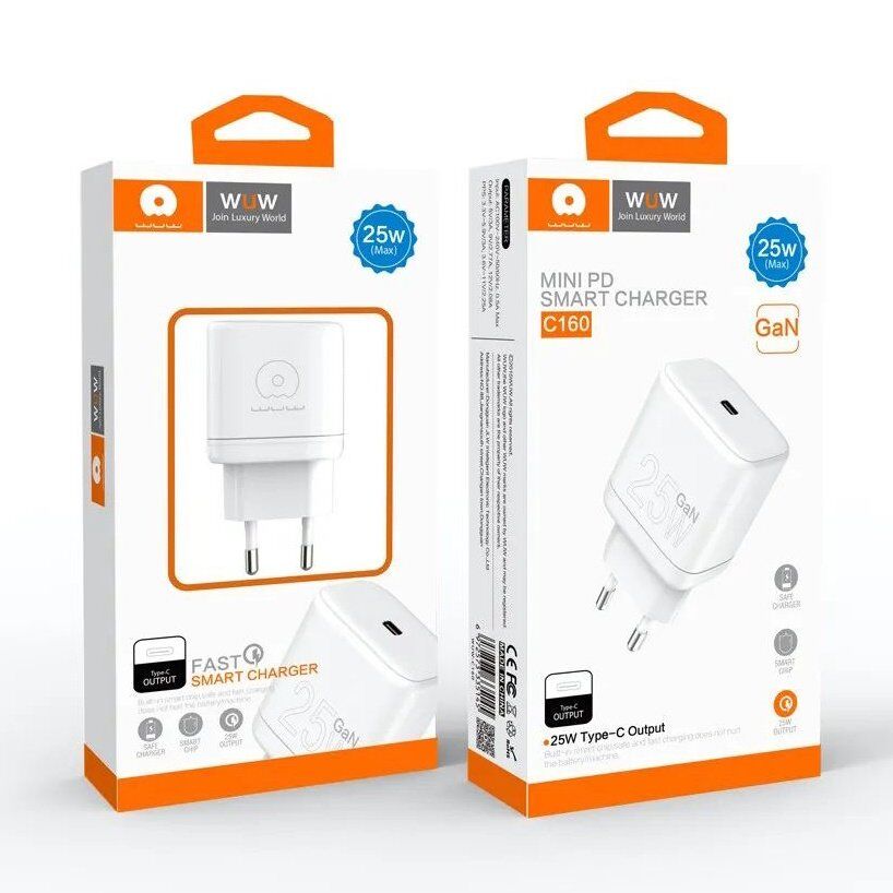 Мережевий зарядний пристрій WUW C160 GaN TYPE-C PD 25W Мережевий зарядний пристрій WUW C160 GaN TYPE-C PD 25W