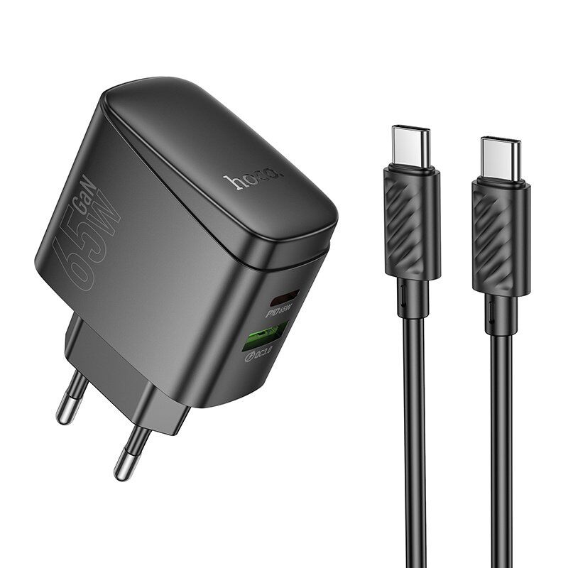 Мережевий зарядний пристрій HOCO CS63A TYPE-C PD 65W + USB QC 3.0 + КАБЕЛЬ TYPE-C - TYPE-C, чорний