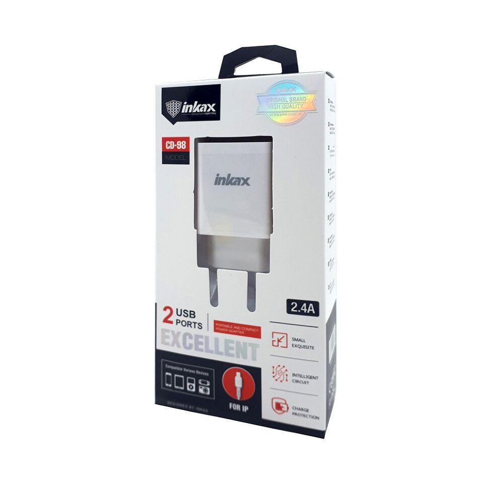 Мережевий зарядний пристрій INKAX CD-98 2.4A | 2 USB port + USB кабель Lightning for IPhone
