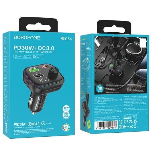 FM Модулятор BOROFONE BC54 з підтримкою швидкого заряджання QC3.0 Bluetooth / гучномовець FM Модулятор BOROFONE BC54 з підтримкою швидкого заряджання QC3.0 Bluetooth / гучномовець