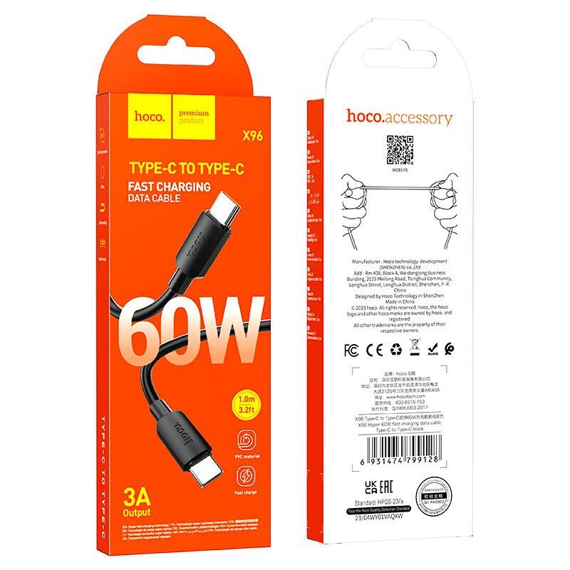 USB-C кабель HOCO X96 60W Type-C - Type-C 1 MЕТР ЧОРНИЙ USB-C кабель HOCO X96 60W Type-C - Type-C 1 MЕТР ЧОРНИЙ