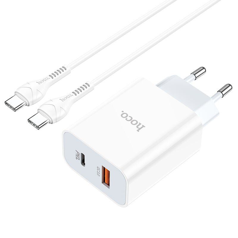 Мережевий зарядний пристрій HOCO C97A TYPE-C PD 20W + USB QC 3.0 + кабель TYPE-C - LIGHTNING, БІЛИЙ Мережевий зарядний пристрій HOCO C97A TYPE-C PD 20W + USB QC 3.0 + кабель TYPE-C - LIGHTNING, БІЛИЙ