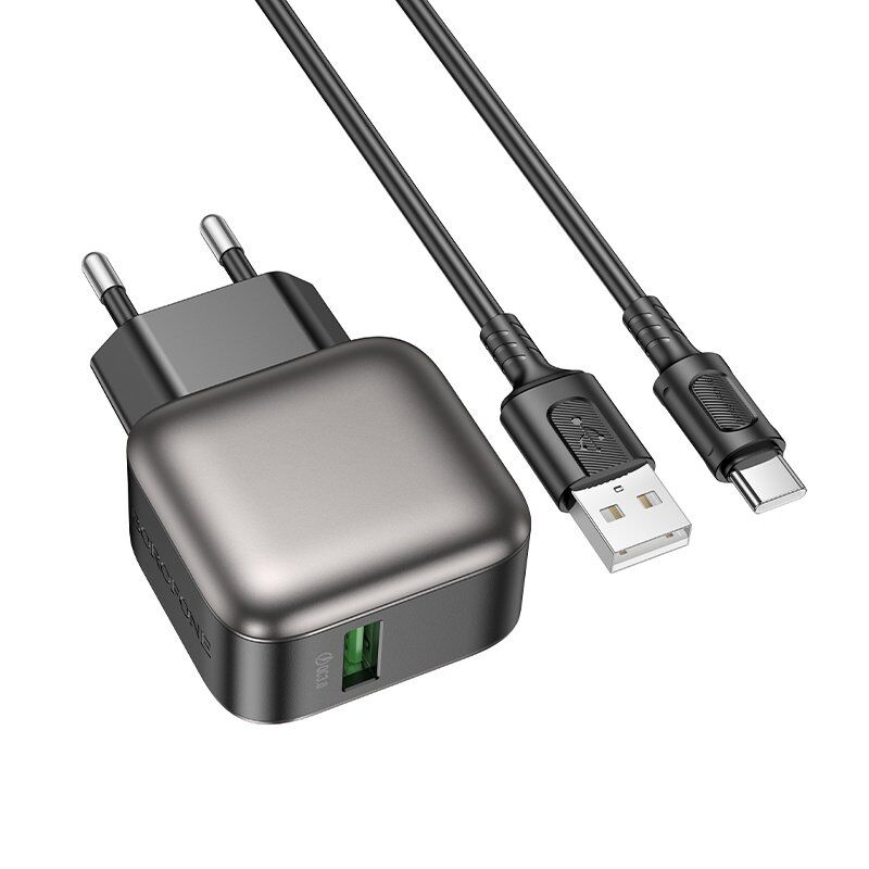 Мережевий зарядний пристрій BOROFONE BAS52A USB QC3.0 18W + кабель USB - TYPE-C, чорний