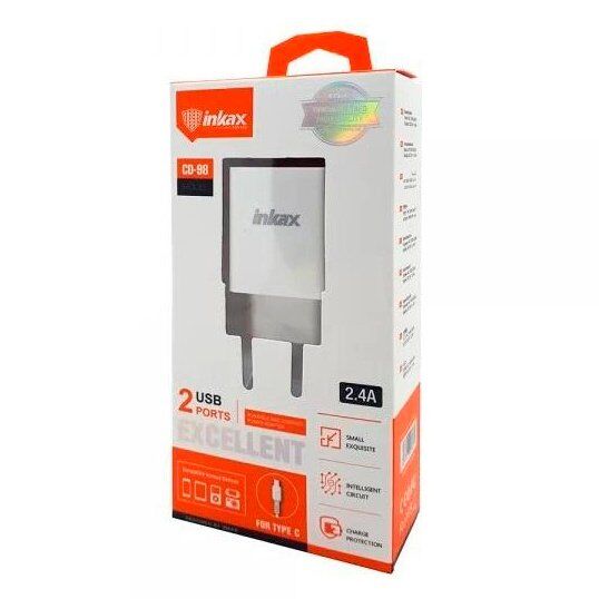 Мережевий зарядний пристрій INKAX CD-98 2.4A | 2 USB port + USB кабель Type-C для Android Мережевий зарядний пристрій INKAX CD-98 2.4A | 2 USB port + USB кабель Type-C для Android