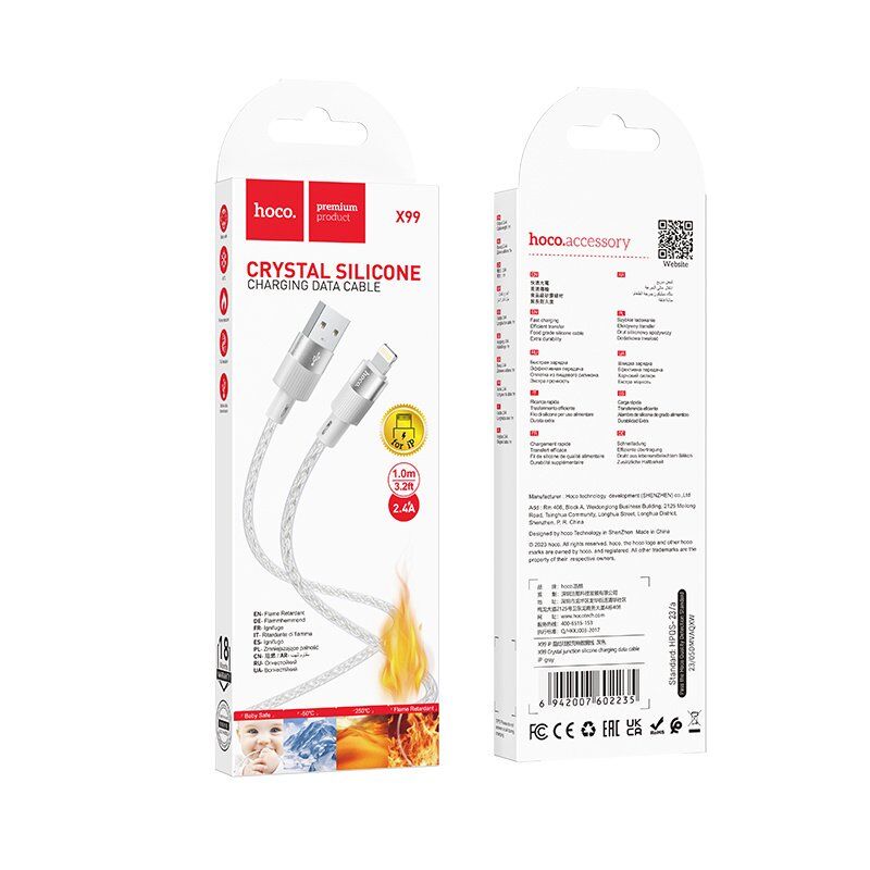 USB кабель HOCO X99 USB - Lightning, SILICONE, 1метр, сірий USB кабель HOCO X99 USB - Lightning, SILICONE, 1метр, сірий