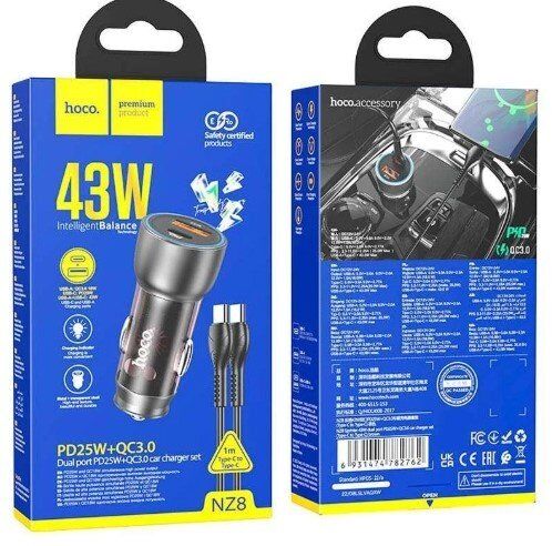 Автомобільний зарядний пристрій HOCO NZ8 TYPE-C PD 25W / USB QC 3.0 + КАБЕЛЬ TYPE-C - TYPE-C, КОРИЧНЕВИЙ
