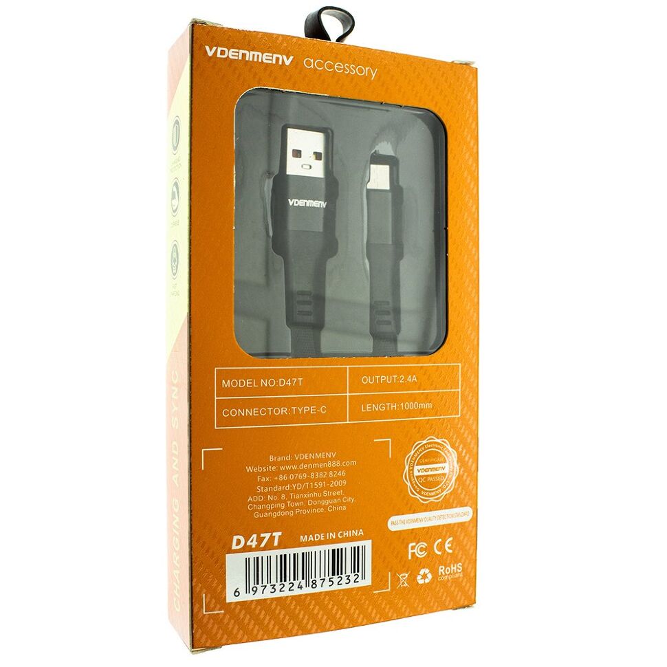 Кабель USB Denmen D47T USB - Type-C (2,4A) ТКАНИНОВА ОПЛЕТКА Кабель USB Denmen D47T USB - Type-C (2,4A) ТКАНИНОВА ОПЛЕТКА