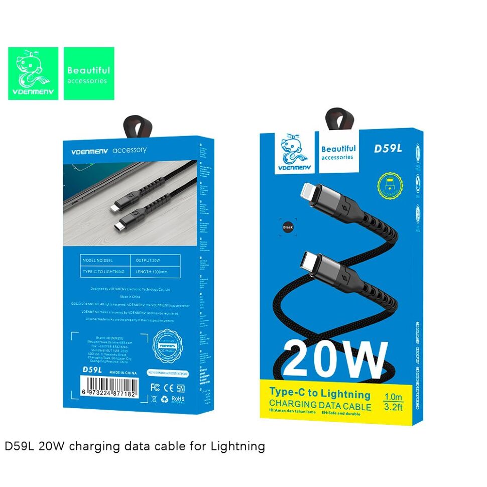 Кабель USB-C Denmen D59L Type-C - Lightning PD 20W