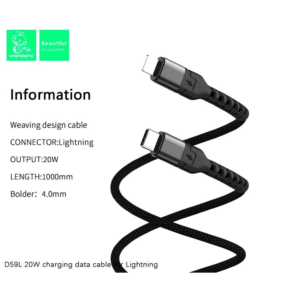 Кабель USB-C Denmen D59L Type-C - Lightning PD 20W