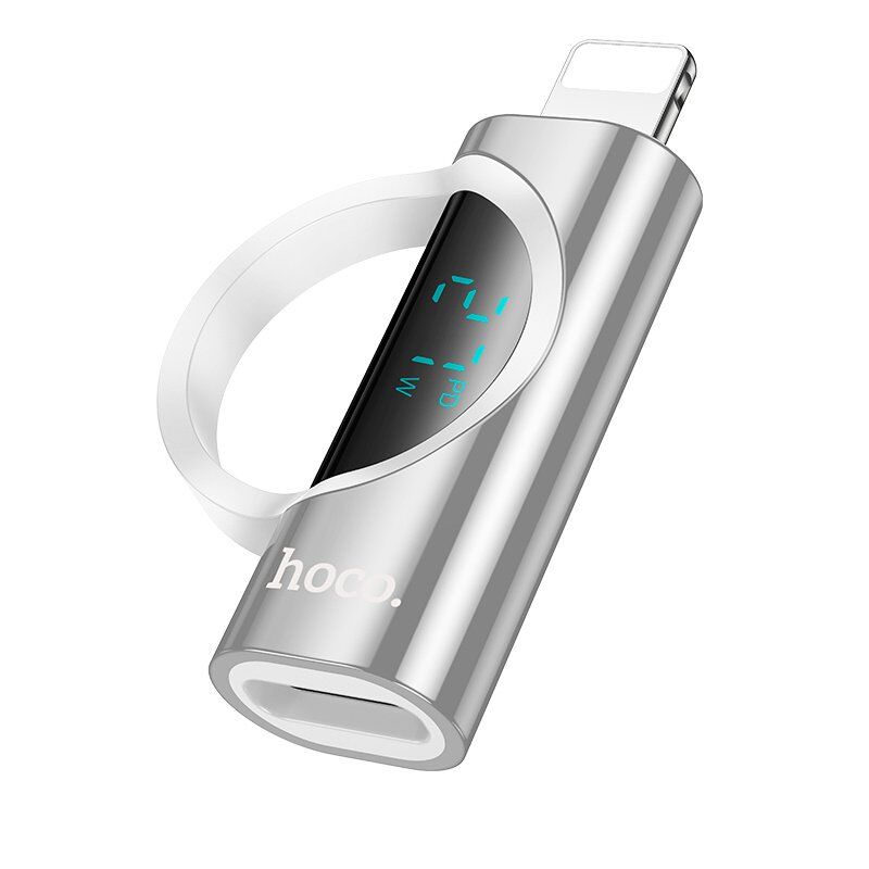 Перехідник HOCO LCD UA32B 27W Lightning (папа) - Type-C (мама), сталевий Перехідник HOCO LCD UA32B 27W Lightning (папа) - Type-C (мама), сталевий