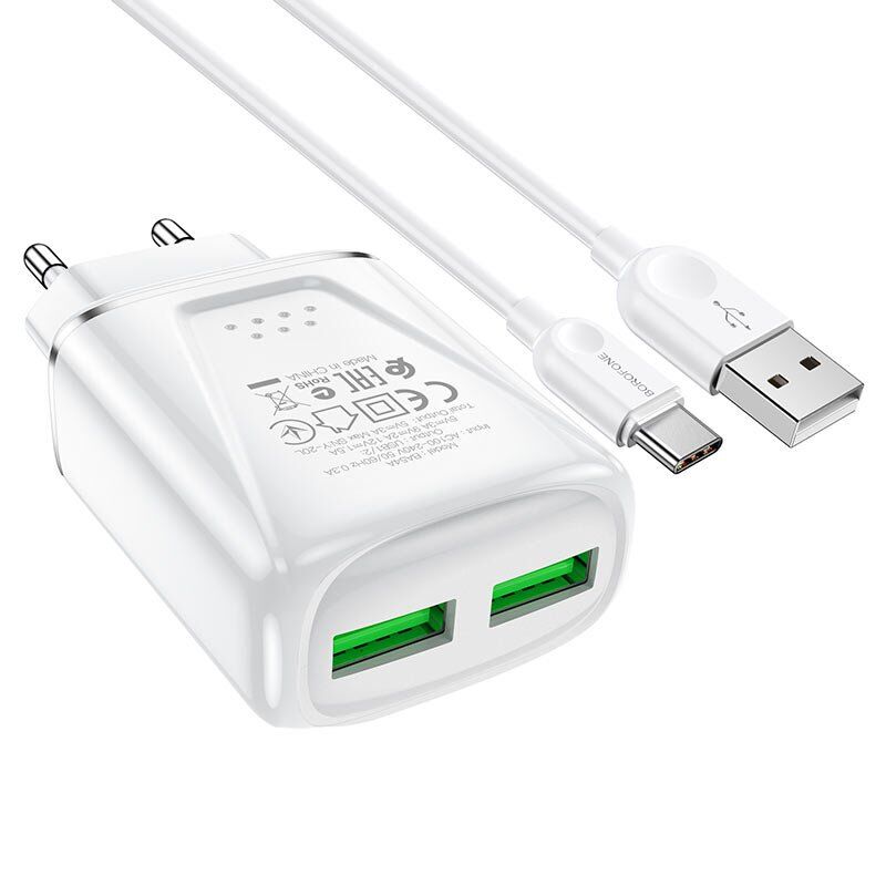 Мережевий зарядний пристрій BOROFONE BA54A Wide road dual port QC3.0 + кабель USB - TYPE-C Мережевий зарядний пристрій BOROFONE BA54A Wide road dual port QC3.0 + кабель USB - TYPE-C