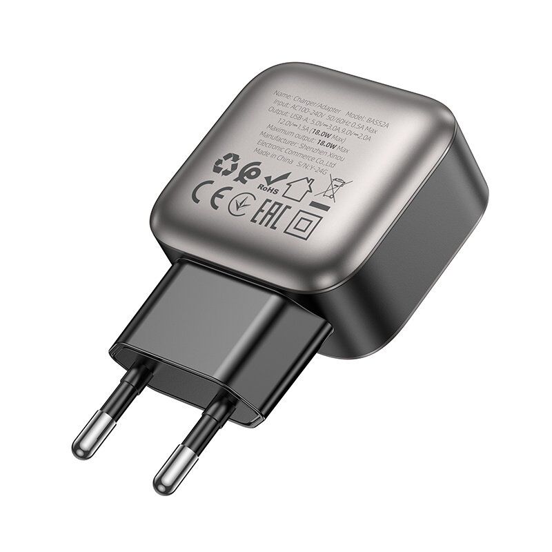 Мережевий зарядний пристрій BOROFONE BAS52A USB QC3.0 18W, чорний