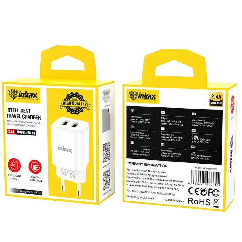 Мережевий зарядний пристрій INKAX HC-02 2.4A, 2 USB Мережевий зарядний пристрій INKAX HC-02 2.4A, 2 USB