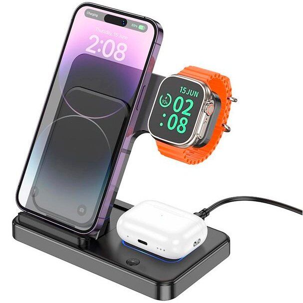 Бездротовий зарядний пристрій BOROFONE BQ26 3в1 (для телефону, годинника та навушників) з TYPE-C роз'ємом Бездротовий зарядний пристрій BOROFONE BQ26 3в1 (для телефону, годинника та навушників) з TYPE-C роз'ємом