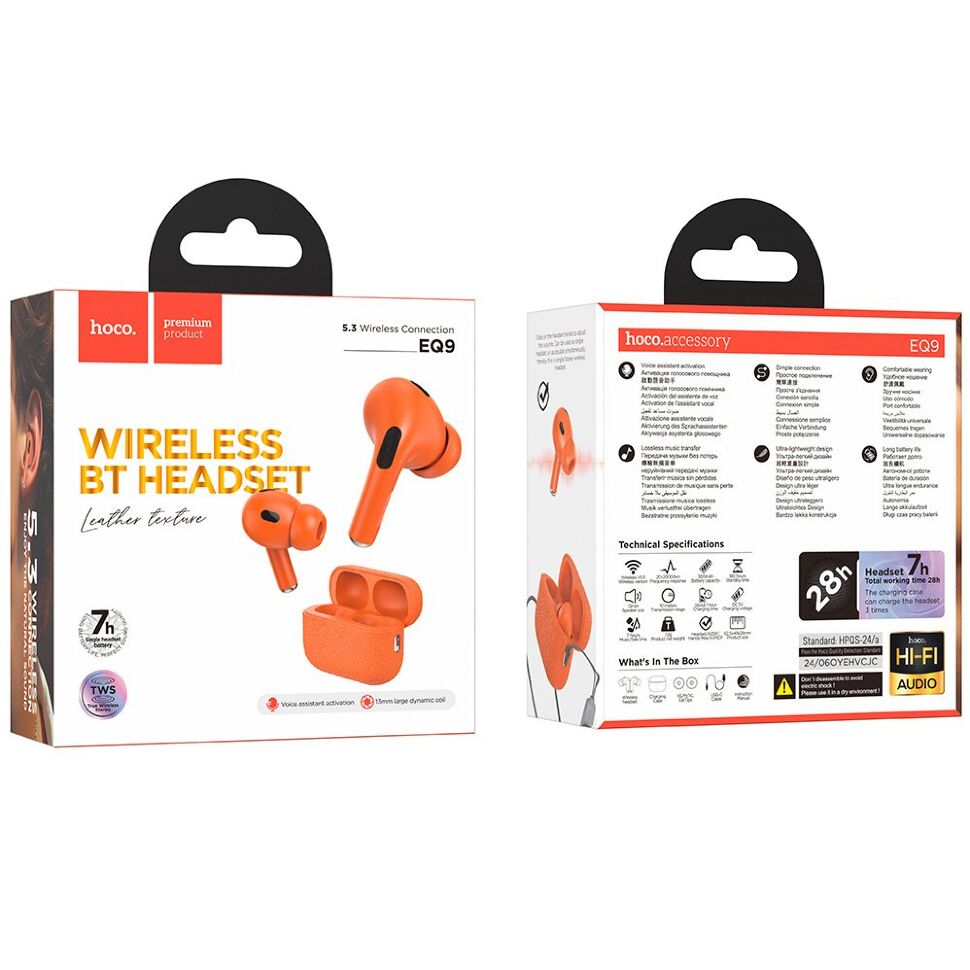 Бездротові навушники HOCO EQ9, помаранчевий Бездротові навушники HOCO EQ9, помаранчевий