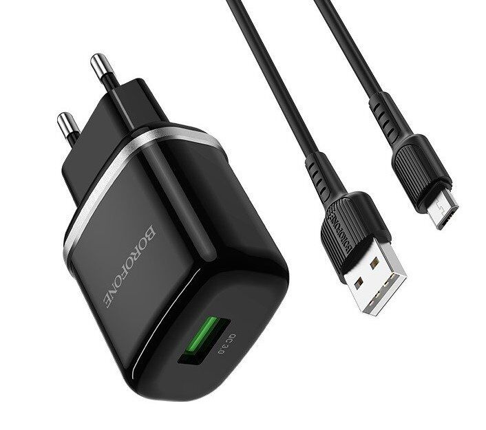 СЗУ Borofone BA36A QC3.0 (1USB/3A) + USB - MicroUSB (черный) СЗУ Borofone BA36A QC3.0 (1USB/3A) + USB - MicroUSB (черный)