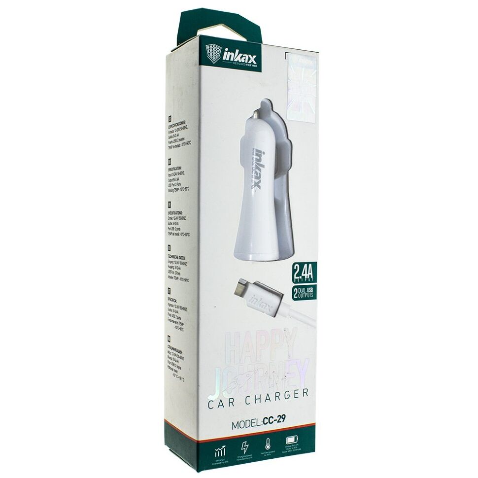Автомобільний зарядний пристрій INKAX CC-29 2.4A + USB кабель TYPE-C