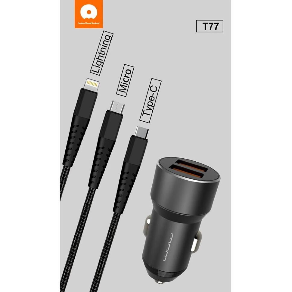 Автомобільний зарядний пристрій WUW T77 2 USB 2.4A + кабель Micro-USB Автомобільний зарядний пристрій WUW T77 2 USB 2.4A + кабель Micro-USB