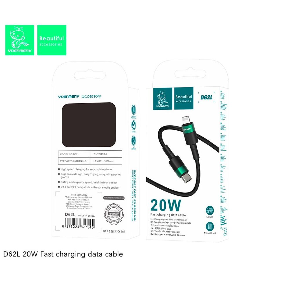 Кабель USB-C Denmen D62L Type-C - Lightning PD 20W