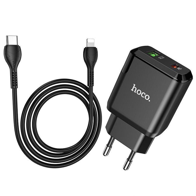 Мережевий зарядний пристрій HOCO N5 TYPE-C PD 20W + USB QC 3.0 + КАБЕЛЬ Type-C - Lightning Мережевий зарядний пристрій HOCO N5 TYPE-C PD 20W + USB QC 3.0 + КАБЕЛЬ Type-C - Lightning