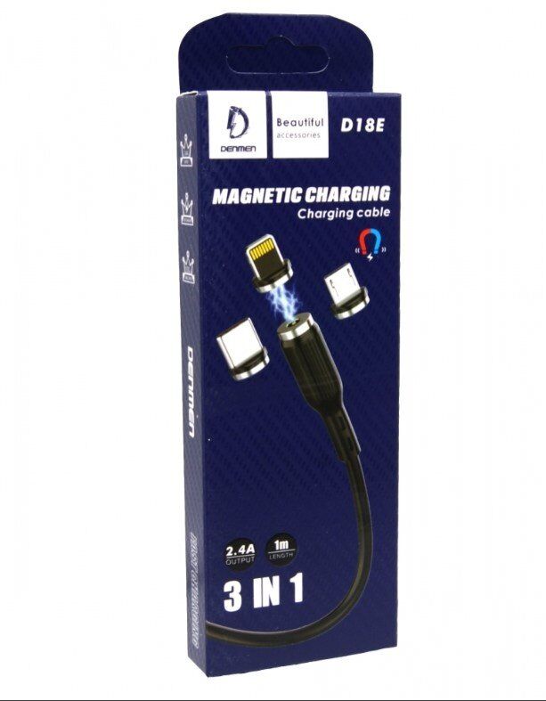 Кабель USB Denmen D18E 3В1 магнітний MAGNET 2.4A USB - Lightning/Micro/Type-C
