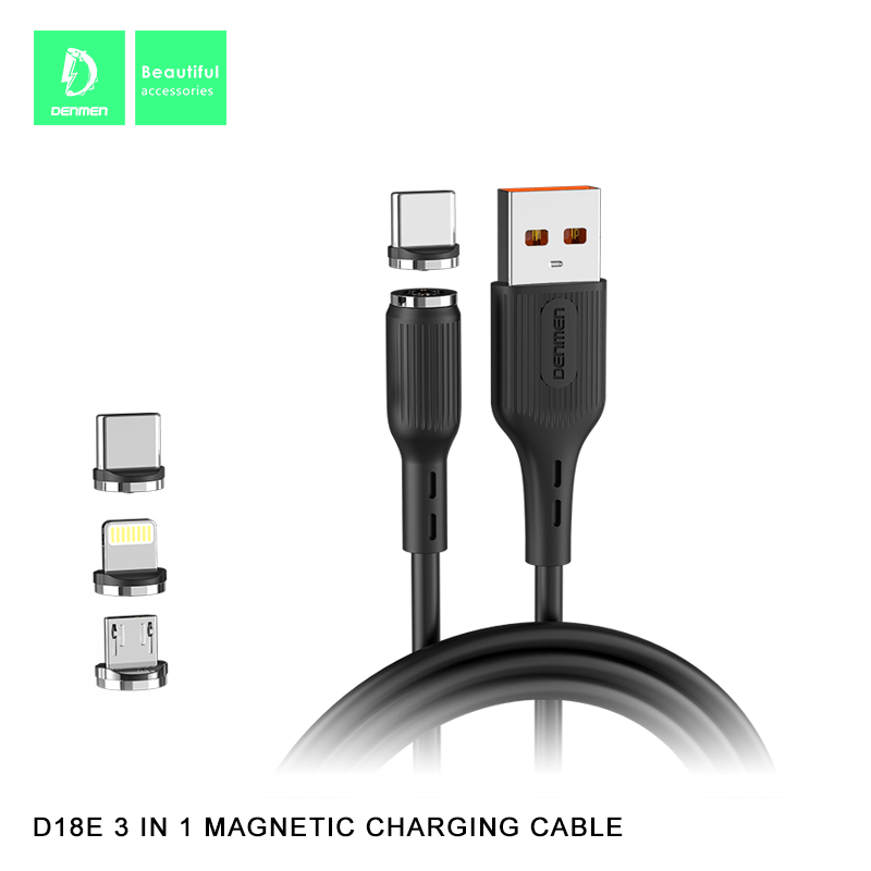 Кабель USB Denmen D18E 3В1 магнітний MAGNET 2.4A USB - Lightning/Micro/Type-C