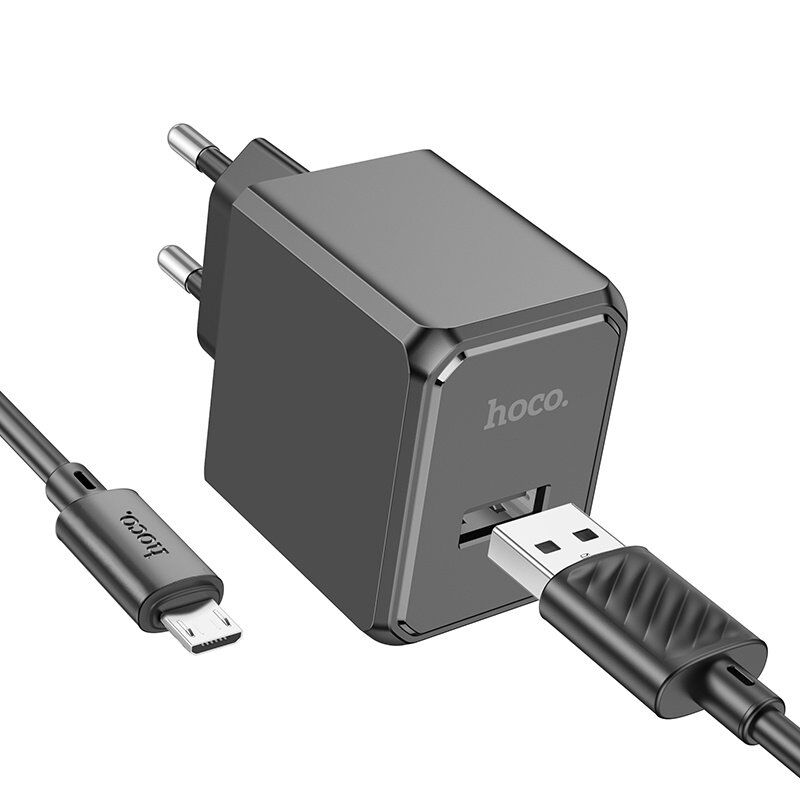 Мережевий зарядний пристрій HOCO CS11A (1×USB) + кабель USB  -  MicroUSB, чорний
